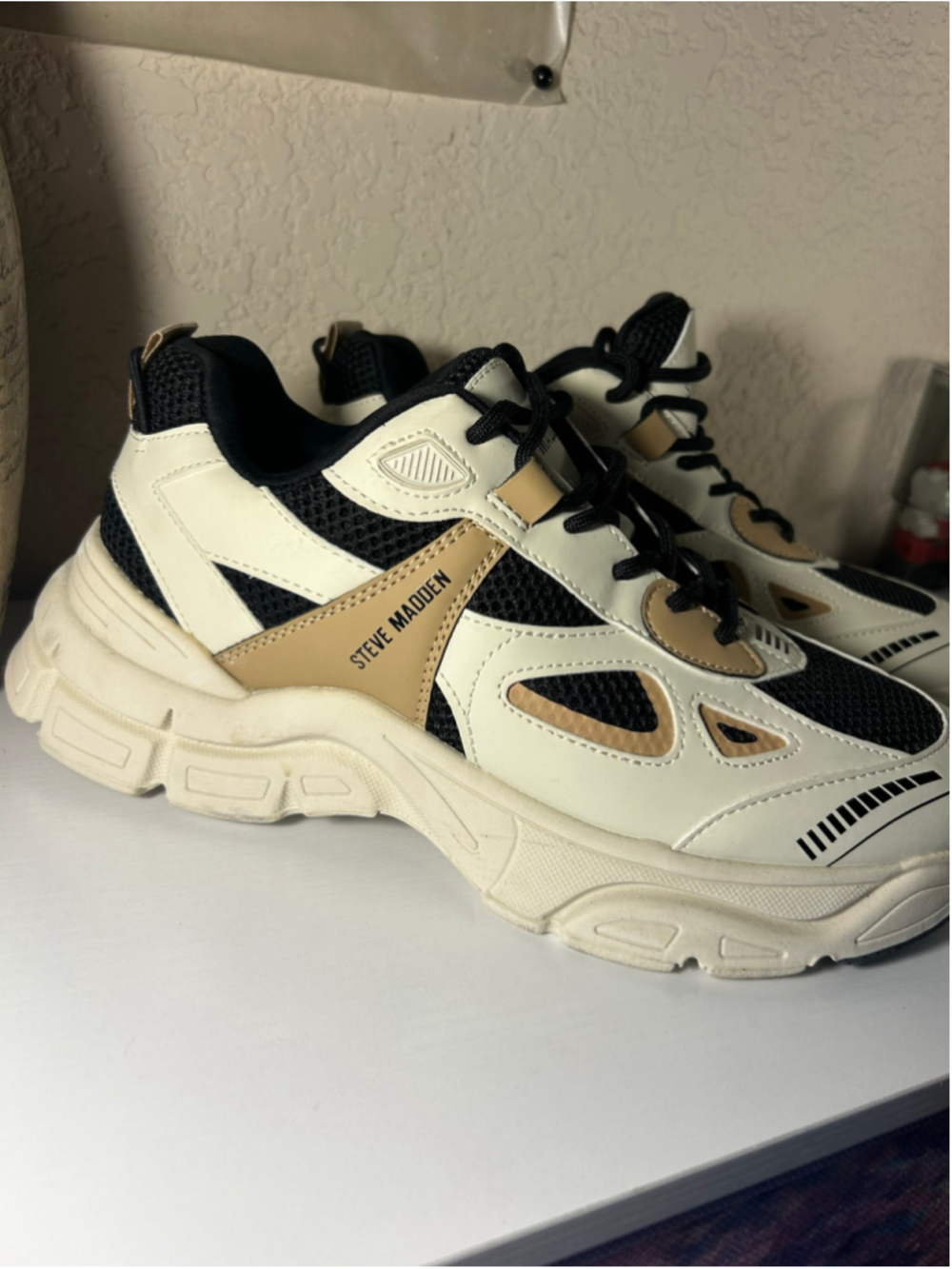 Women's Steve Madden Chunky Sneakers Beige and Black - Picture 4 of 8